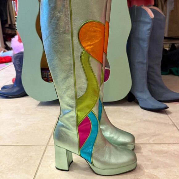 Latelier de Charlotte adc Charlotte Metallic 1970s knee high boots VAL 39 US 8 - Picture 2 of 8